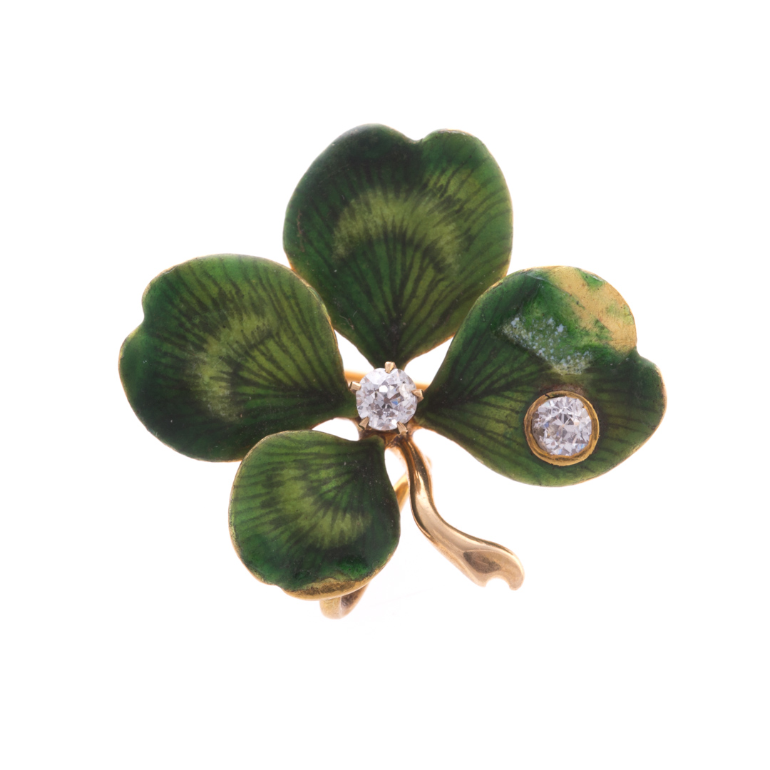 Appraisal: An Enamel Diamond Four-Leaf Clover Pin Pendant K yellow gold