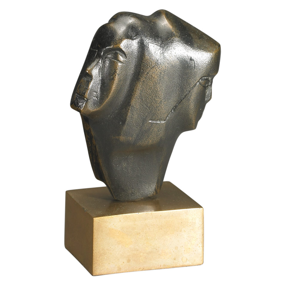 Appraisal: TWO FACES Lilyan Schlein th century patinated bronze on gilt