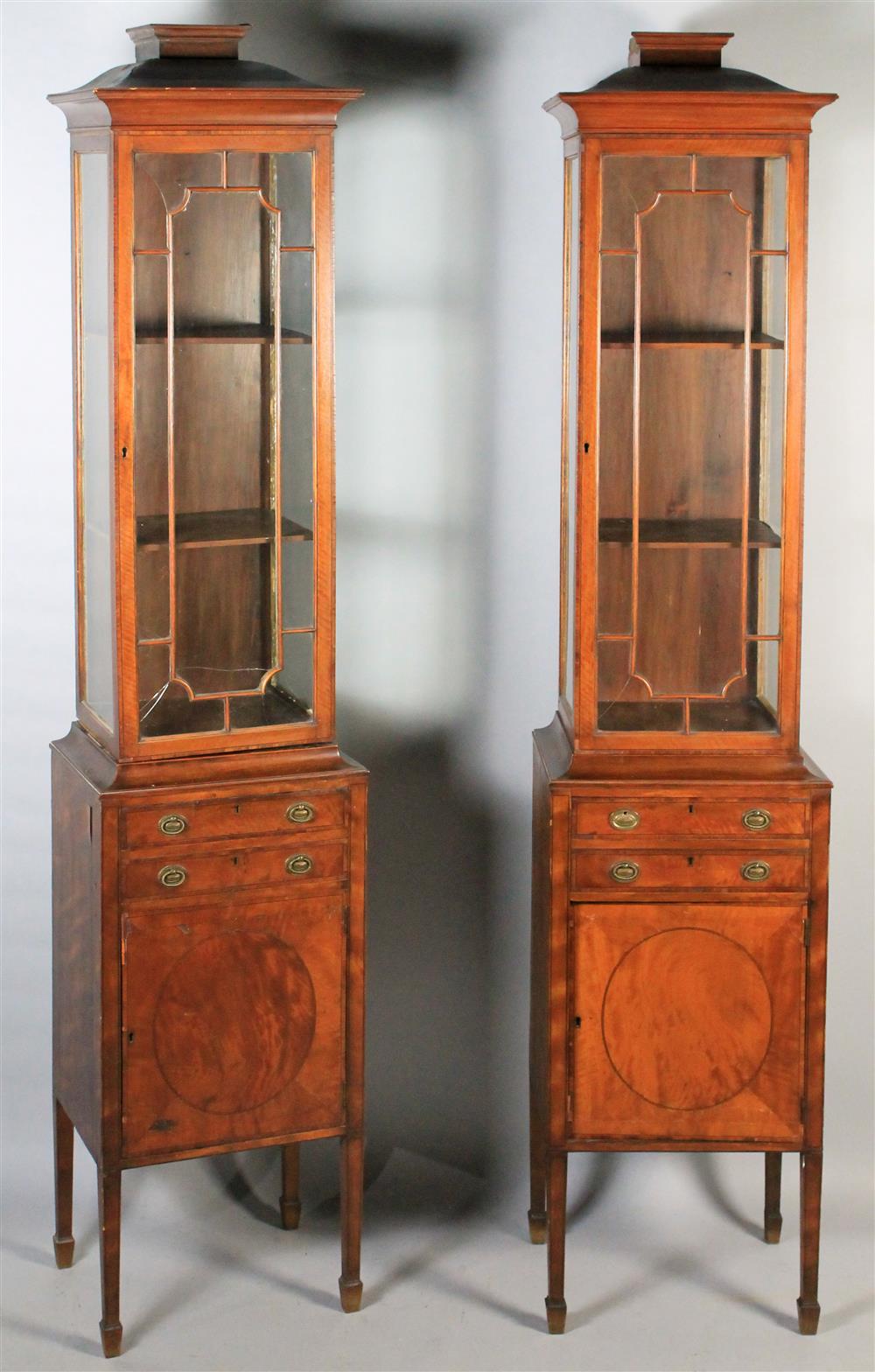 Appraisal: PAIR OF CHINESE INFLUENCE EDWARDIAN INLAID MAHOGANY CABINETS each having