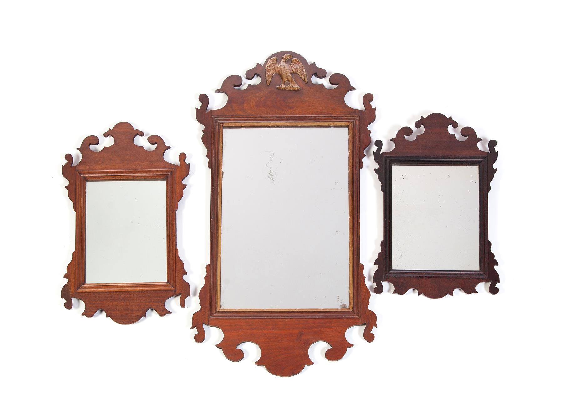 Appraisal: A TRIO OF AMERICAN MAHOGANY CHIPPENDALE MIRRORS The largest with