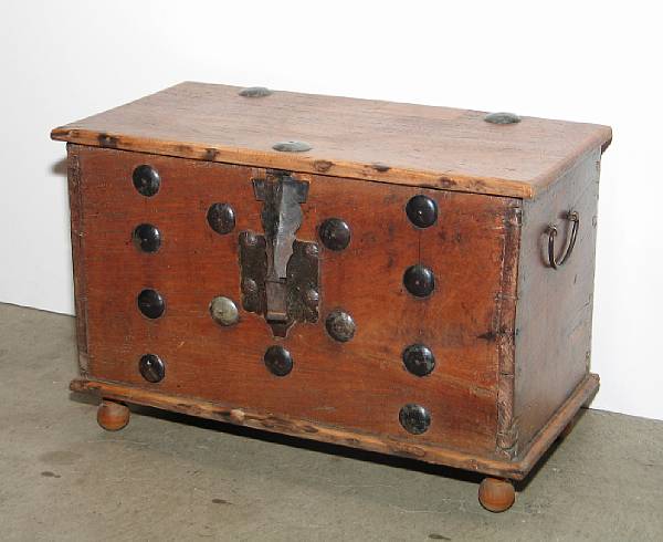 Appraisal: A Spanish Baroque style metal mounted oak chest mid th