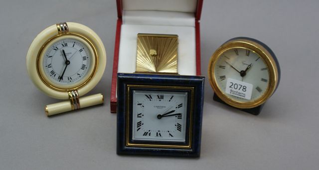 Appraisal: Two Cartier bedside clocks with quartz mechanism one in simulated