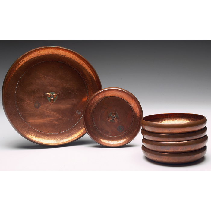 Appraisal: Roycroft bowls six hammered copper with a tooled design at