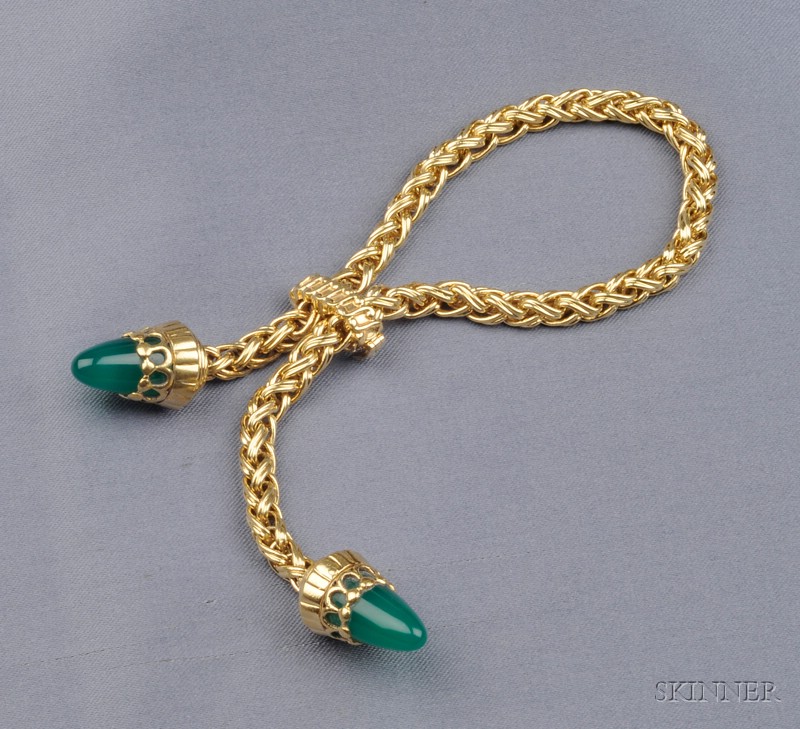 Appraisal: kt Gold and Chalcedony Bracelet the fancy link chain bracelet