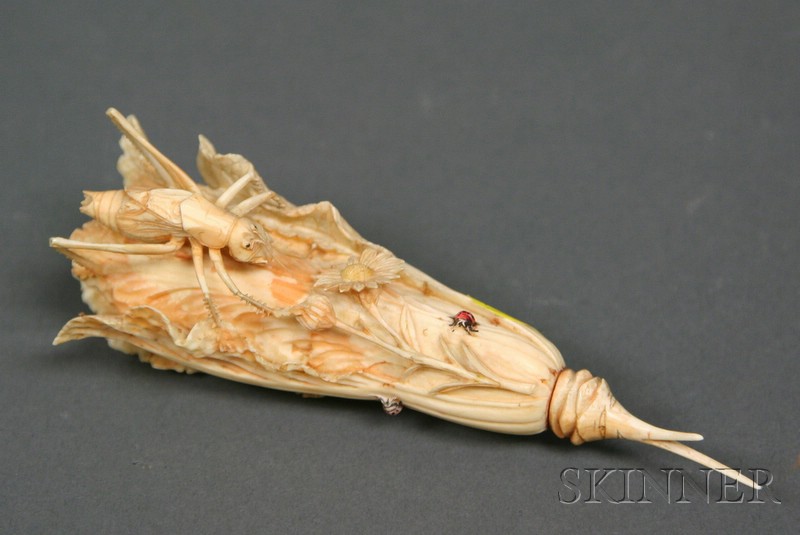 Appraisal: Ivory Carving study of Chinese cabbage plants with insects lg