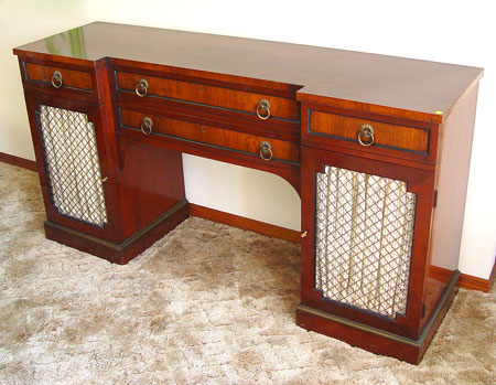 Appraisal: KITTINGER MAHOGANY SIDEBOARD Double pedestal joined by drawers drawers across