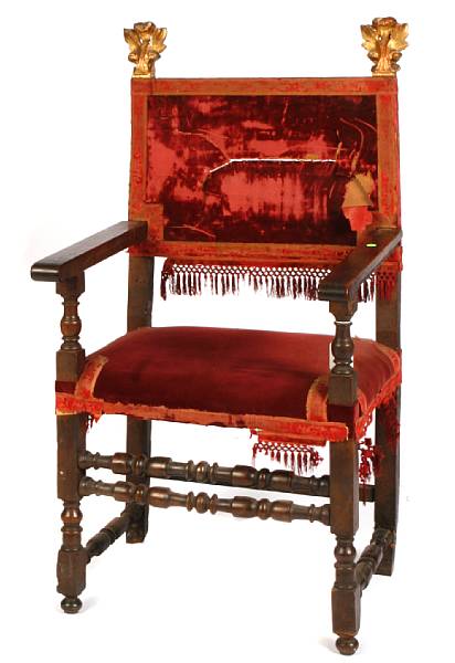 Appraisal: An Italian Baroque walnut armchair incorporating antique and later elements