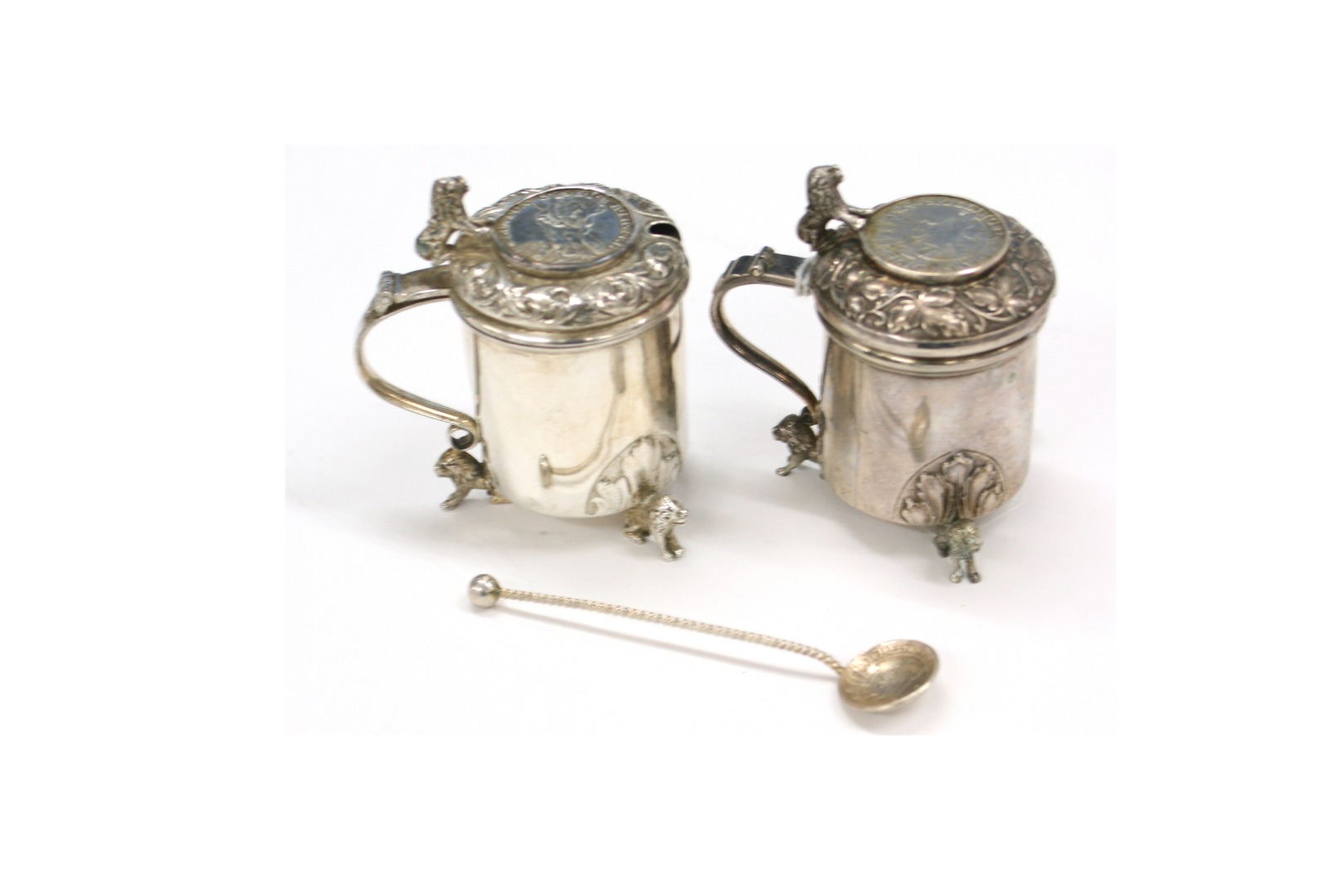 Appraisal: A matched pair of Norwegian silver mustard pots Marius Hammer