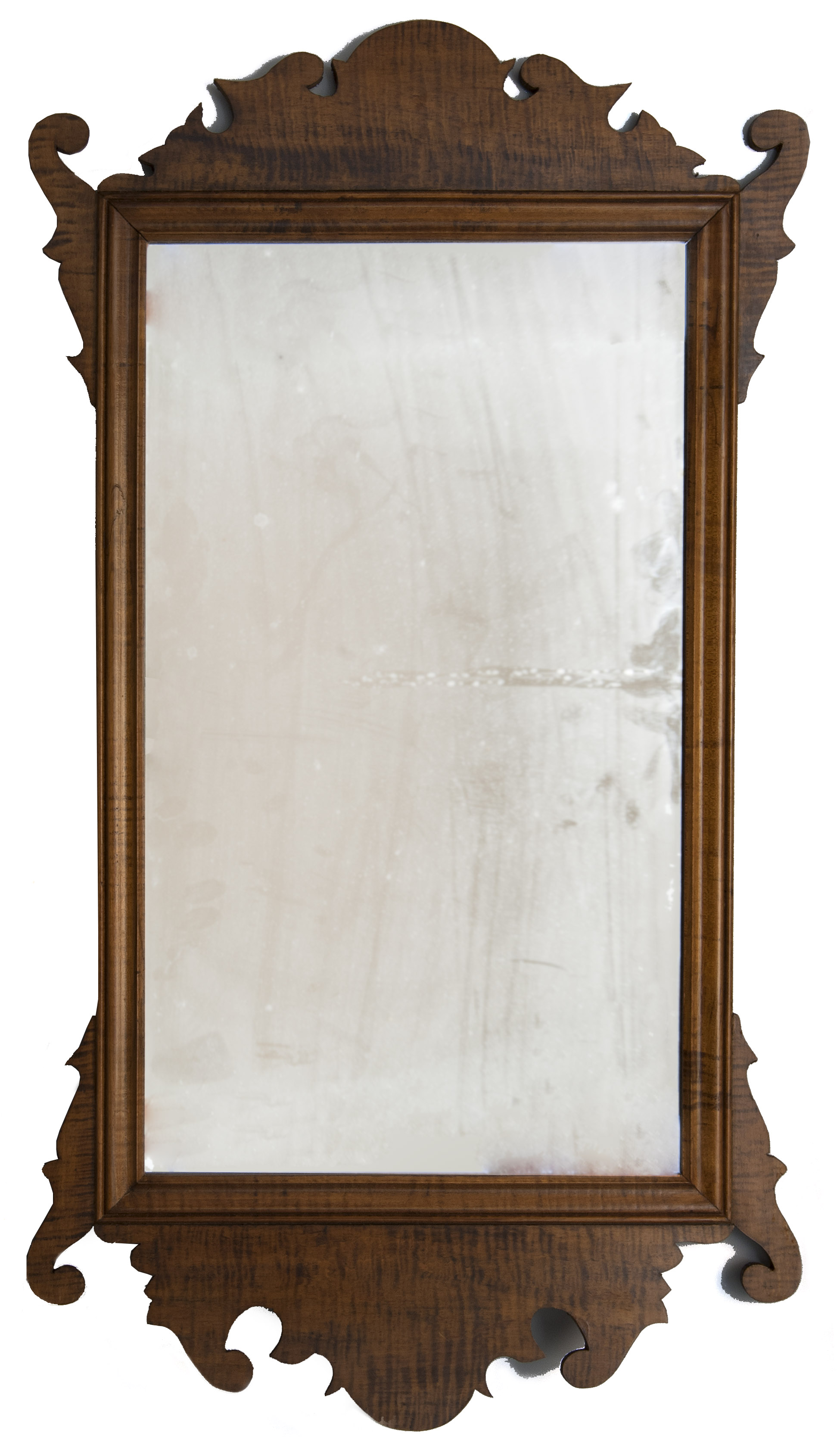 Appraisal: CHIPPENDALE-STYLE MIRROR th CenturyWith tiger maple moldings Height Width ConditionNo