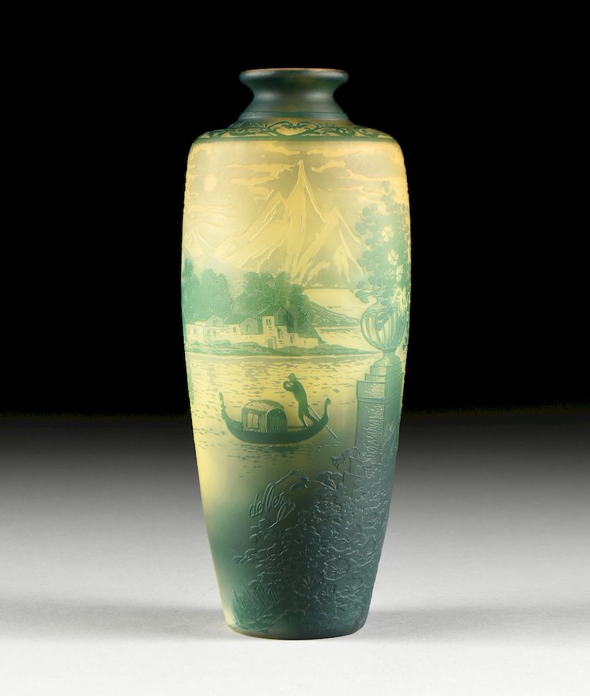 Appraisal: A DE VEZ ETCHED DOUBLE OVERLAY CAMEO GLASS VASE FRENCH