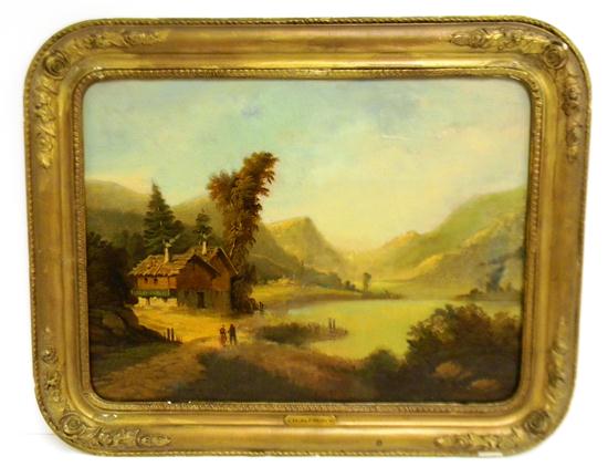 Appraisal: H Alfred oil on canvas depicts th C landscape with