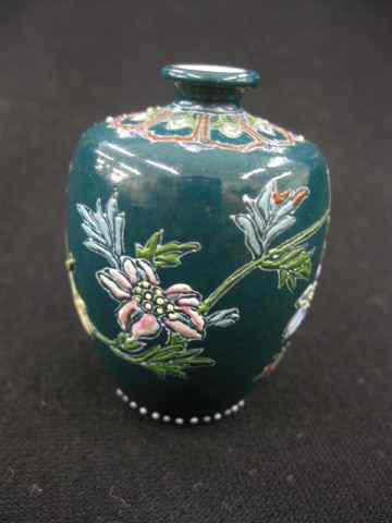 Appraisal: Miniature Japanese Satsuma Cabinet Vase handpainted floral on deep green