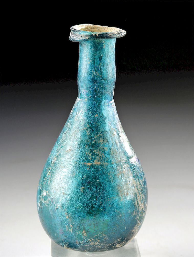 Appraisal: Fine Roman Glass Bottle w Teal Hue Roman early Imperial