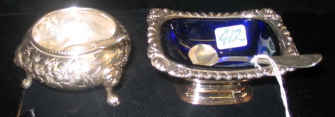 Appraisal: TWO BRITISH SILVERPLATED SALT CELLARS AND TWO COIN SILVER SALT