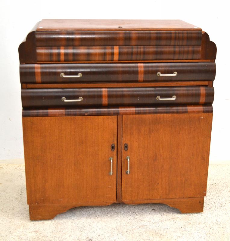 Appraisal: AN ART DECO TWIN DRAWER CABINET LOCKABLE TOP COMPARTMENT KEY