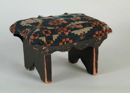 Appraisal: EARLY FOOTSTOOL WITH HOMESPUN COVER Painted black with shaped sides