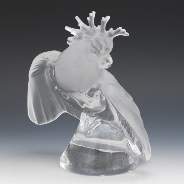 Appraisal: LALIQUE CLEAR AND FROSTED GLASS MOTIF ARA COCKATOO SCULPTURE x