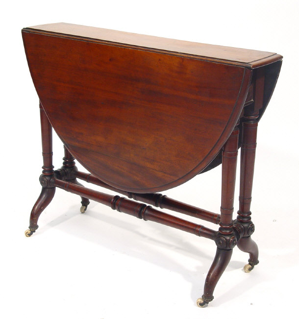 Appraisal: Victorian mahogany D-end drop leaf Sutherland table with swivel top