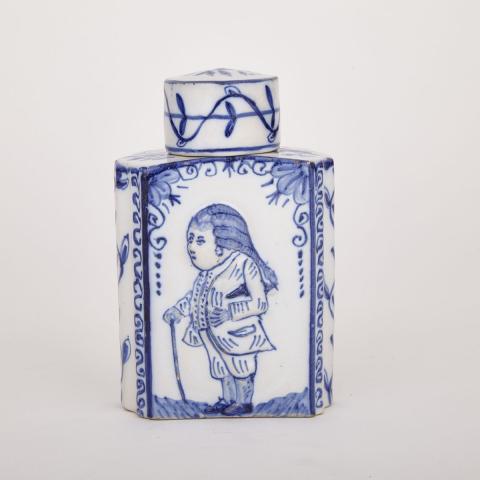 Appraisal: Dutch Delft Tea Caddy and Cover c of shaped rectangular