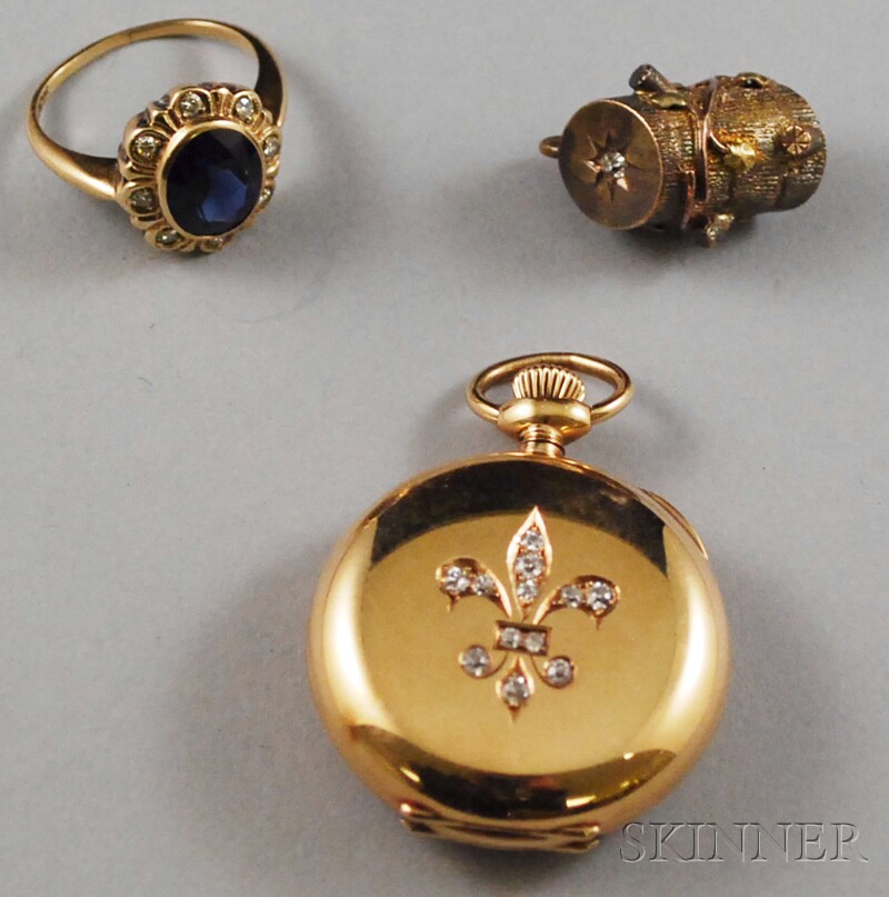 Appraisal: Three Gold and Diamond Jewelry Items a kt gold synthetic