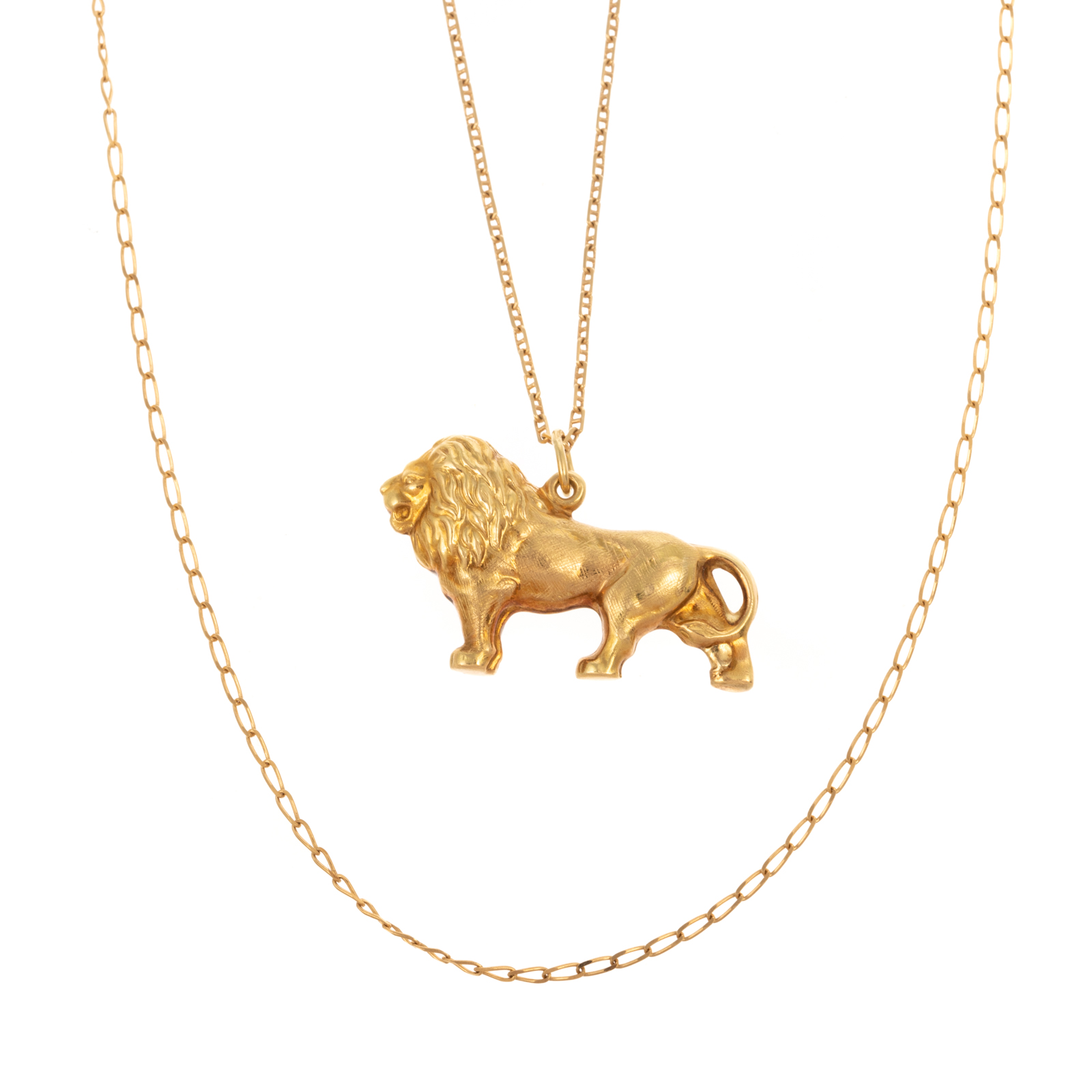 Appraisal: A LION PENDANT TWO CHAINS IN K YELLOW GOLD K