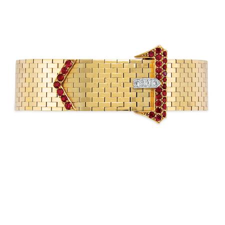 Appraisal: Gold Ruby and Diamond Slide Bracelet Estimate -