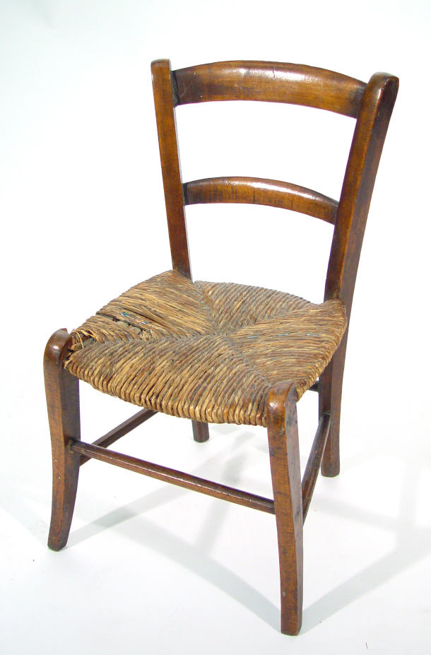 Appraisal: Walnut childs chair with rush seat cm high