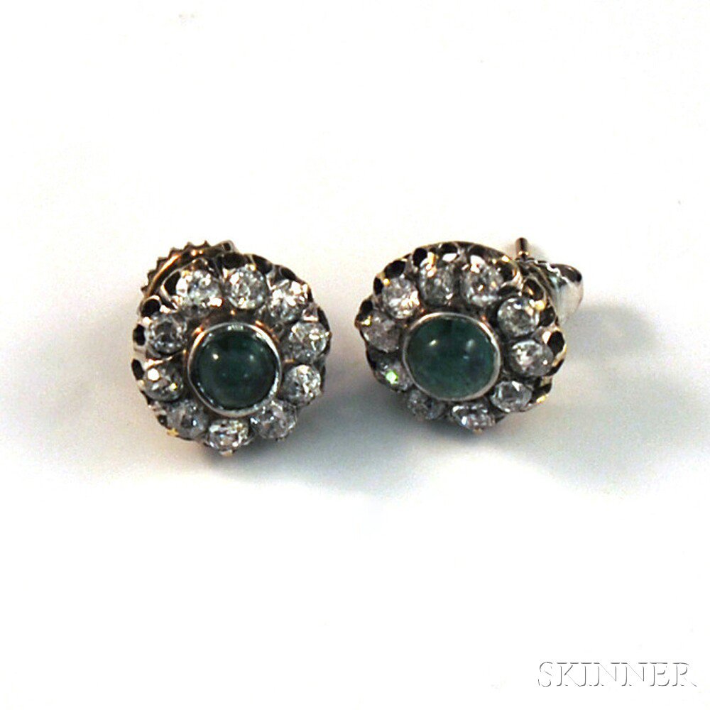 Appraisal: Pair of kt Gold Emerald and Diamond Earstuds each with