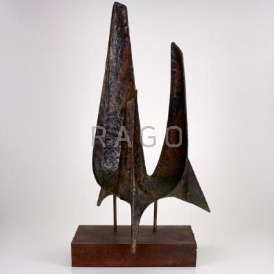 Appraisal: MODERN SCULPTURE Patinated copper on steel stand Unsigned Sculpture x