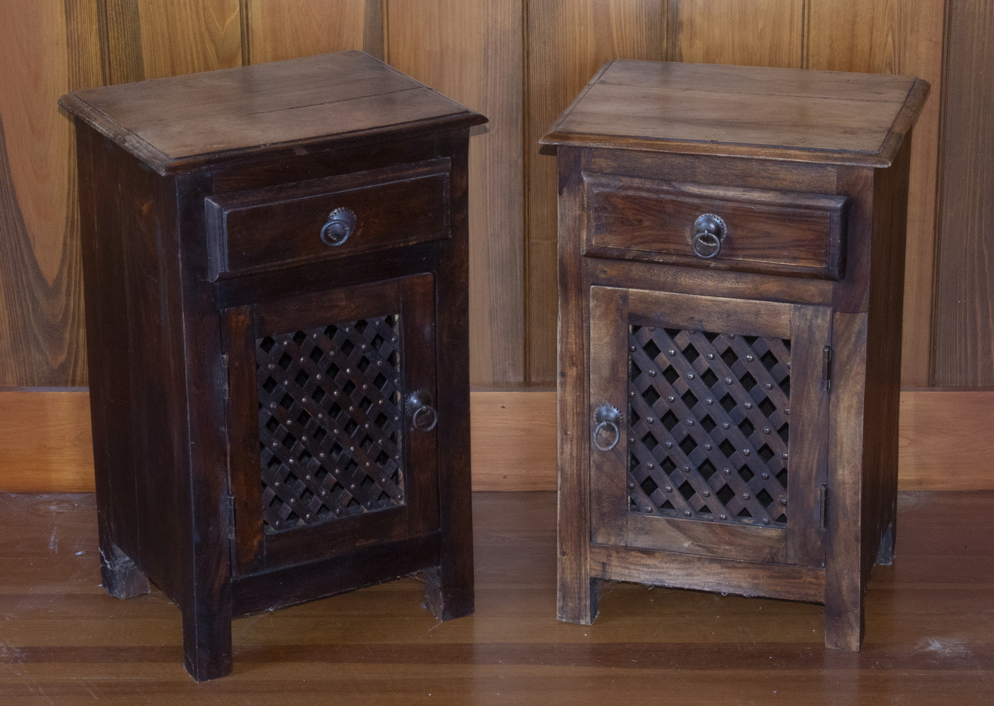 Appraisal: PR TEAK NIGHT STANDS Pair of Indonesian Side Stands with