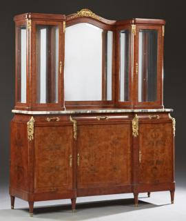 Appraisal: French Burled Inlaid Elm Ormolu Mounted Marble Top Sideboard early