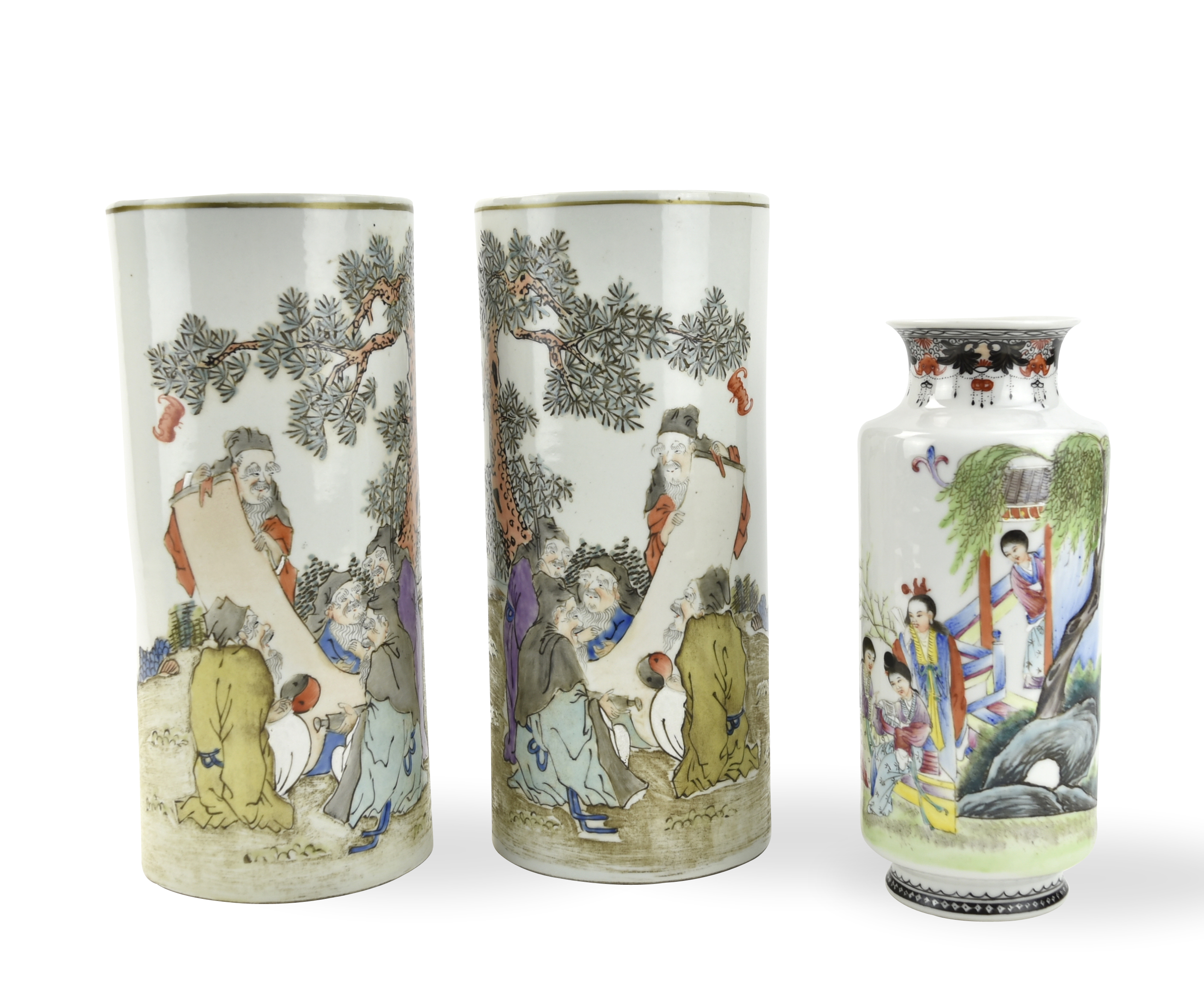 Appraisal: Chinese a famille rose vase with scene of woman and