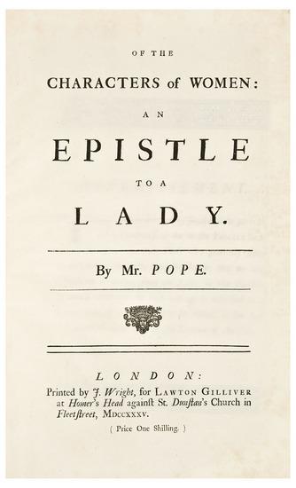 Appraisal: POPE Alexander - Of the Characters of Women An Epistle