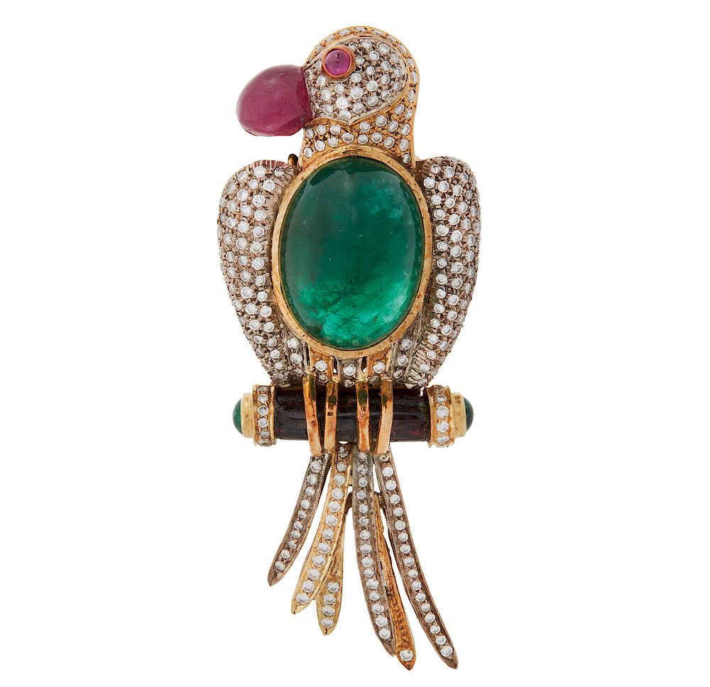 Appraisal: k Diamond Emerald Ruby Brooch k diamond emerald ruby garnet