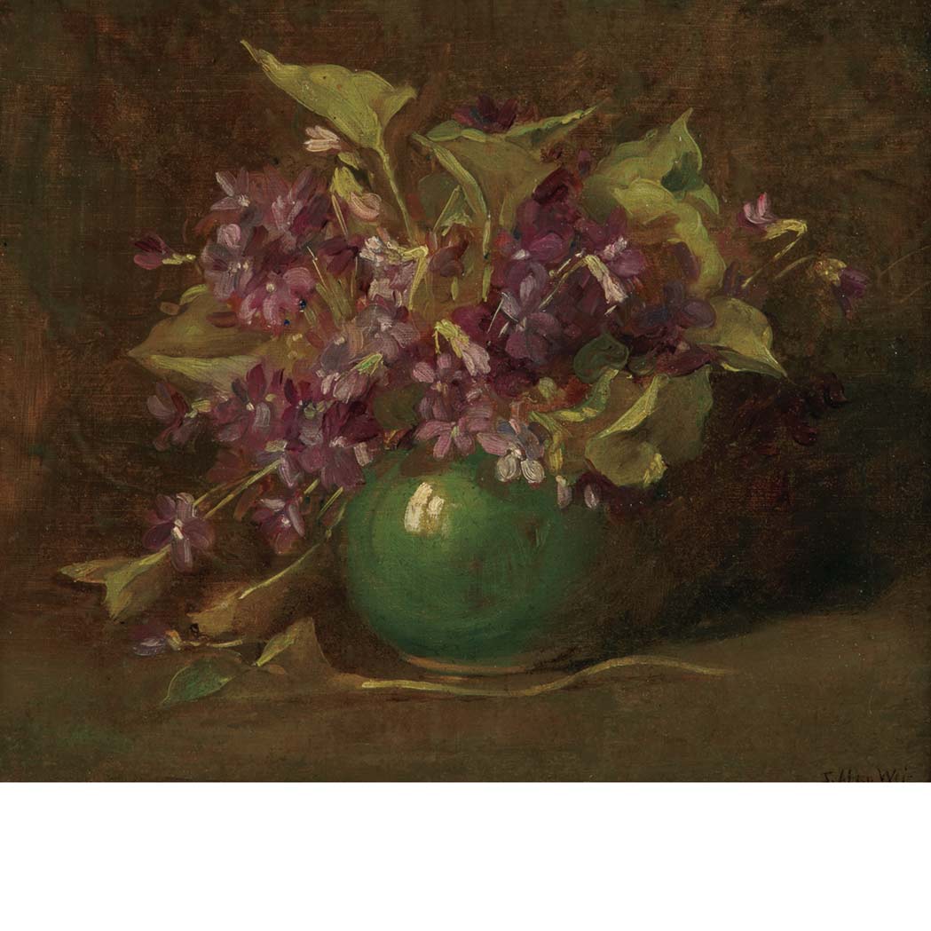 Appraisal: Attributed to Julian Alden Weir Violets in a Green Vase