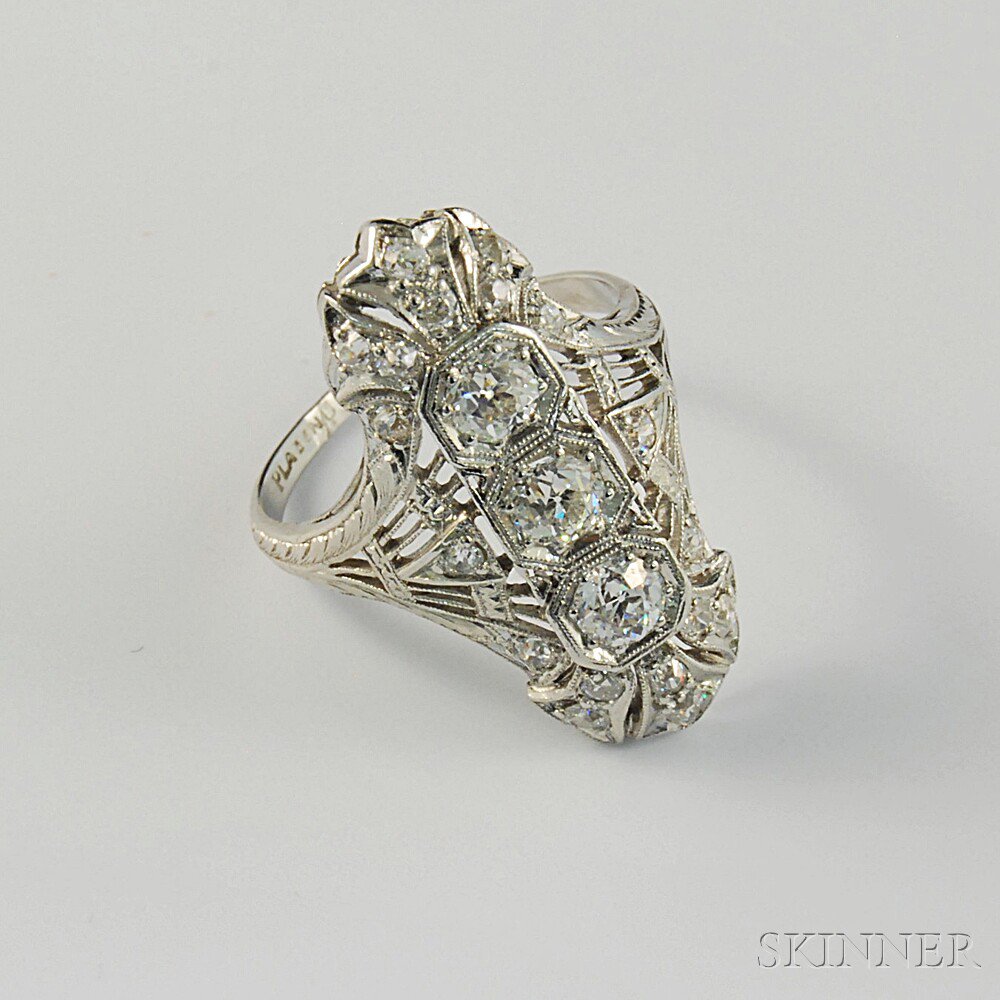 Appraisal: Art Deco Platinum and Diamond Ring set with three old