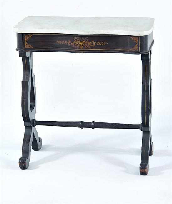 Appraisal: Classical grain-painted stenciled and marbletop stand mid th century serpentine