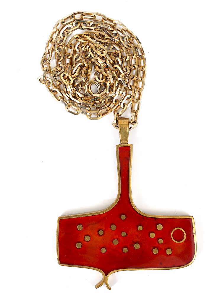 Appraisal: Bernard Chaudron Double Sided Enamel Pendant Bernard Chaudron double sided