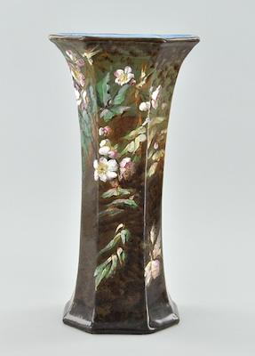 Appraisal: A Hand Painted Glazed Ceramic Vase The octagonally shaped vase