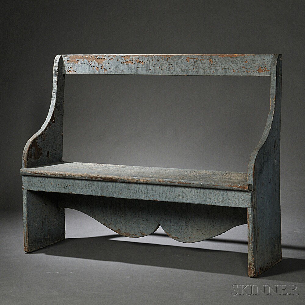 Appraisal: Small Blue-gray-painted Bench possibly New England early th century the