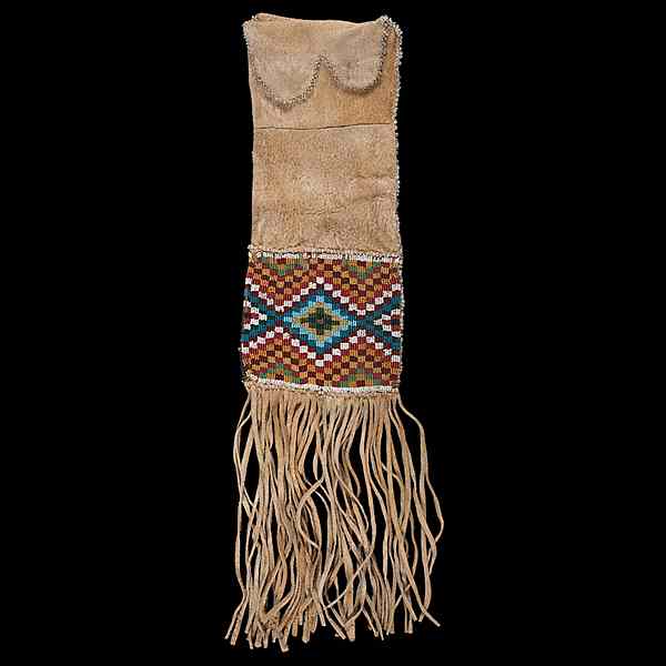 Appraisal: Blackfoot Beaded Hide Tobacco Bag thread-sewn and beaded using an