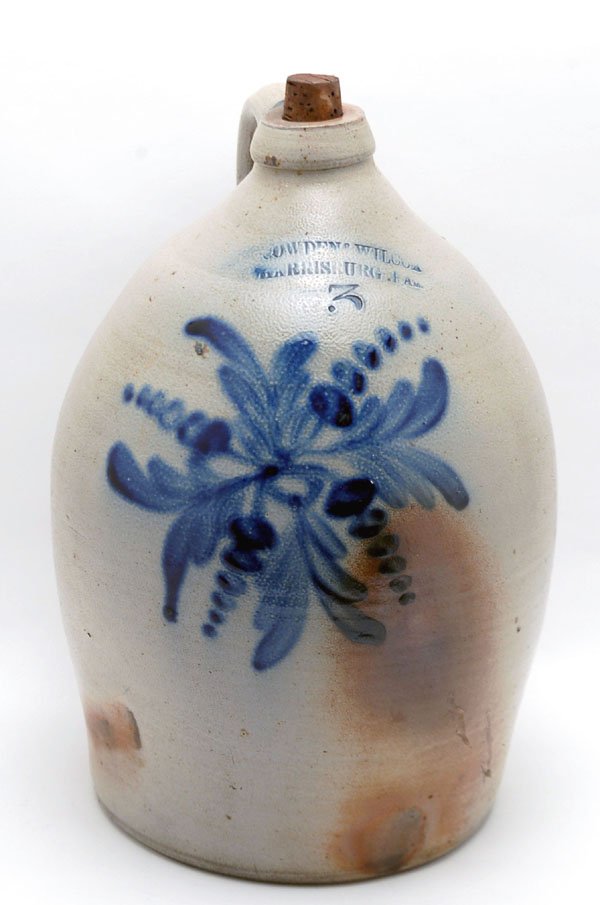 Appraisal: Cowden Wilcox cobalt decorated stoneware jug front decorated with floral