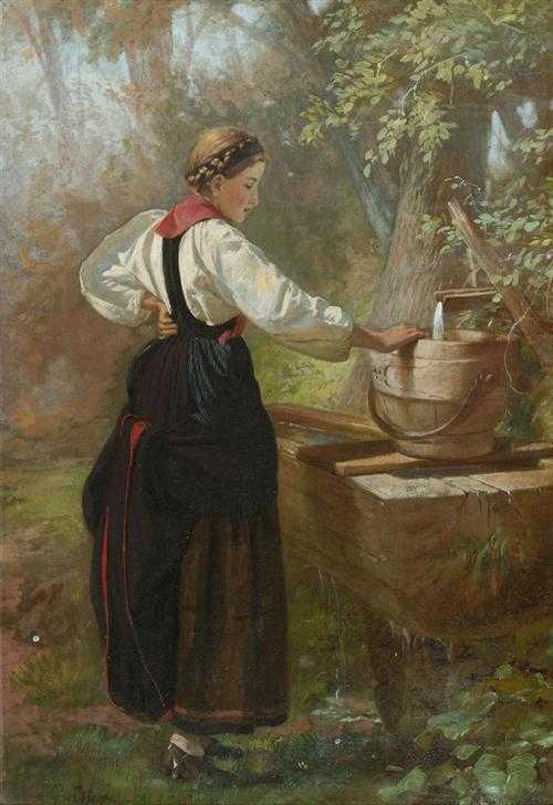 Appraisal: GEISSER JOHANN Altstetten - Lausanne Girl at the well Oil