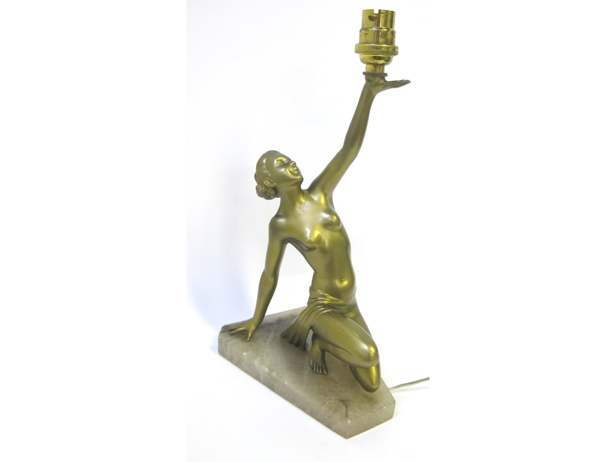 Appraisal: Gilt metal figural lamp of a woman on an onyx