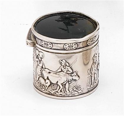 Appraisal: German sterling silver and nephrite pill box ludwig neresheimer co