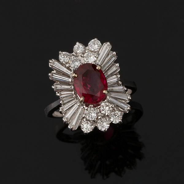 Appraisal: A ruby and diamond ballerina ring central ruby weighing an