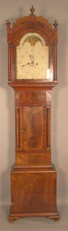 Appraisal: REGENCY CROSSBANDED MAHOGANY TALL CASE CLOCK PROBABLY SCOTTISH circa the