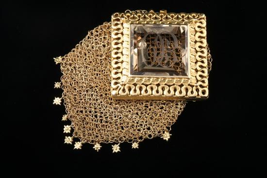 Appraisal: CUSTOM-MADE TIFFANY CO EDWARDIAN YELLOW GOLD MESH AND GEMSTONE POUCH