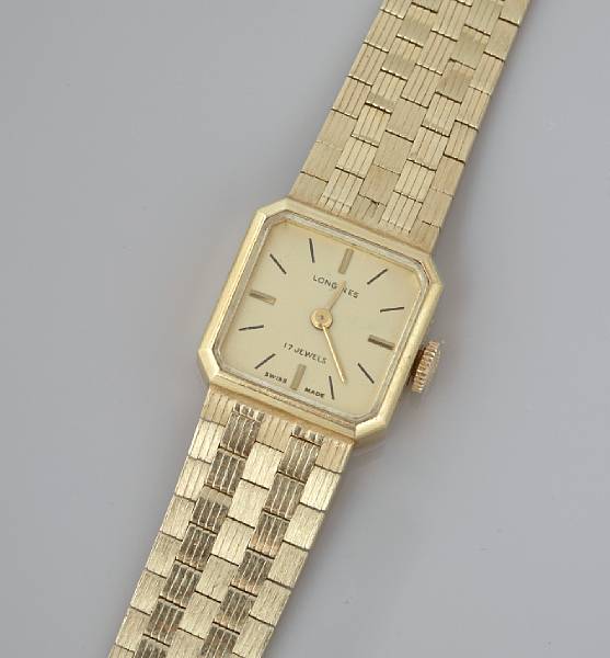 Appraisal: A k gold bracelet wristwatch Longines mechanical Swiss movement square