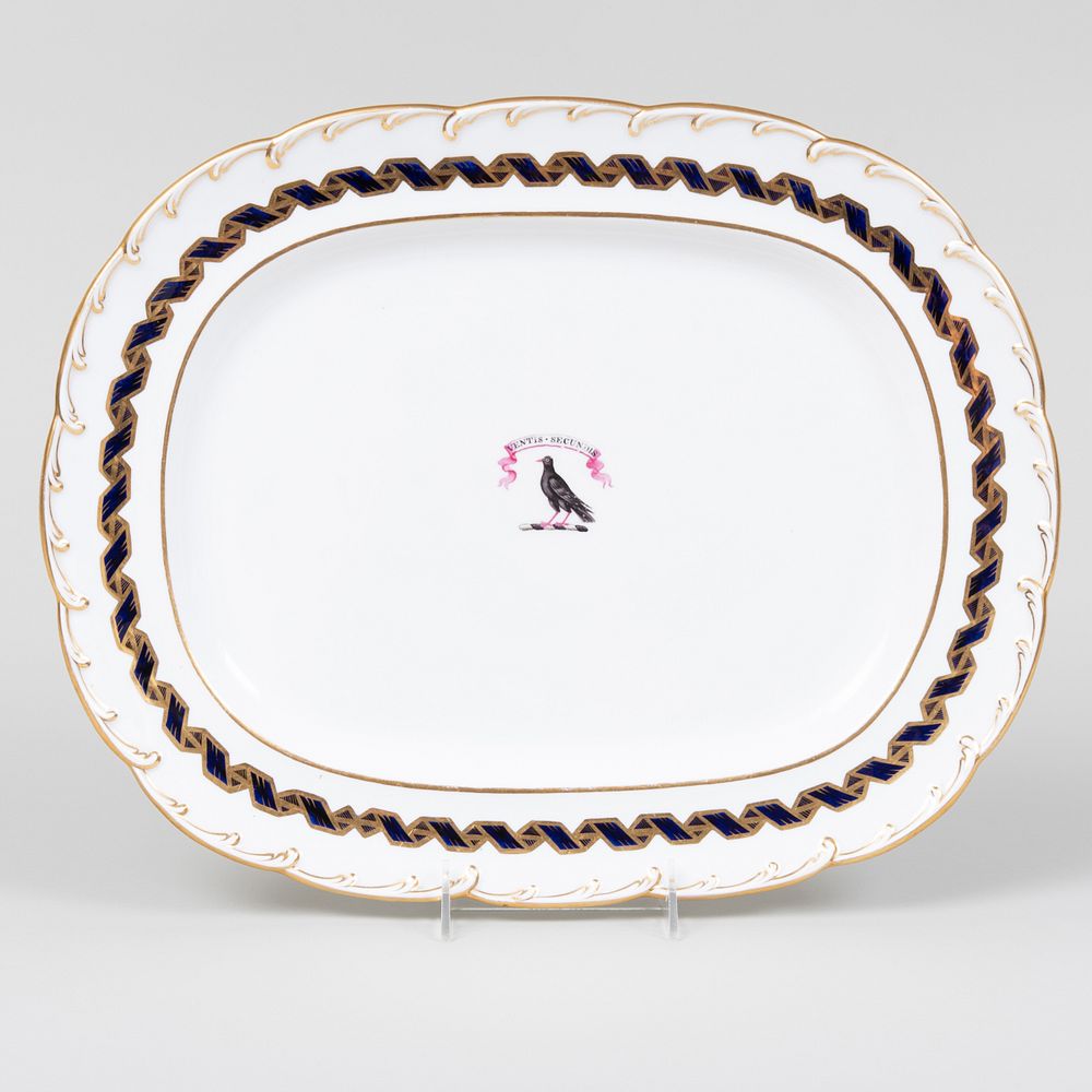 Appraisal: English Gilt-Decorated Porcelain 'Ventis Secundis' Heraldic Platter x in Condition